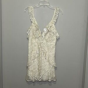 Storia Ivory Lace Tiered Ruffle Tie Back Mini Babydoll Dress Women's‎ Size Med